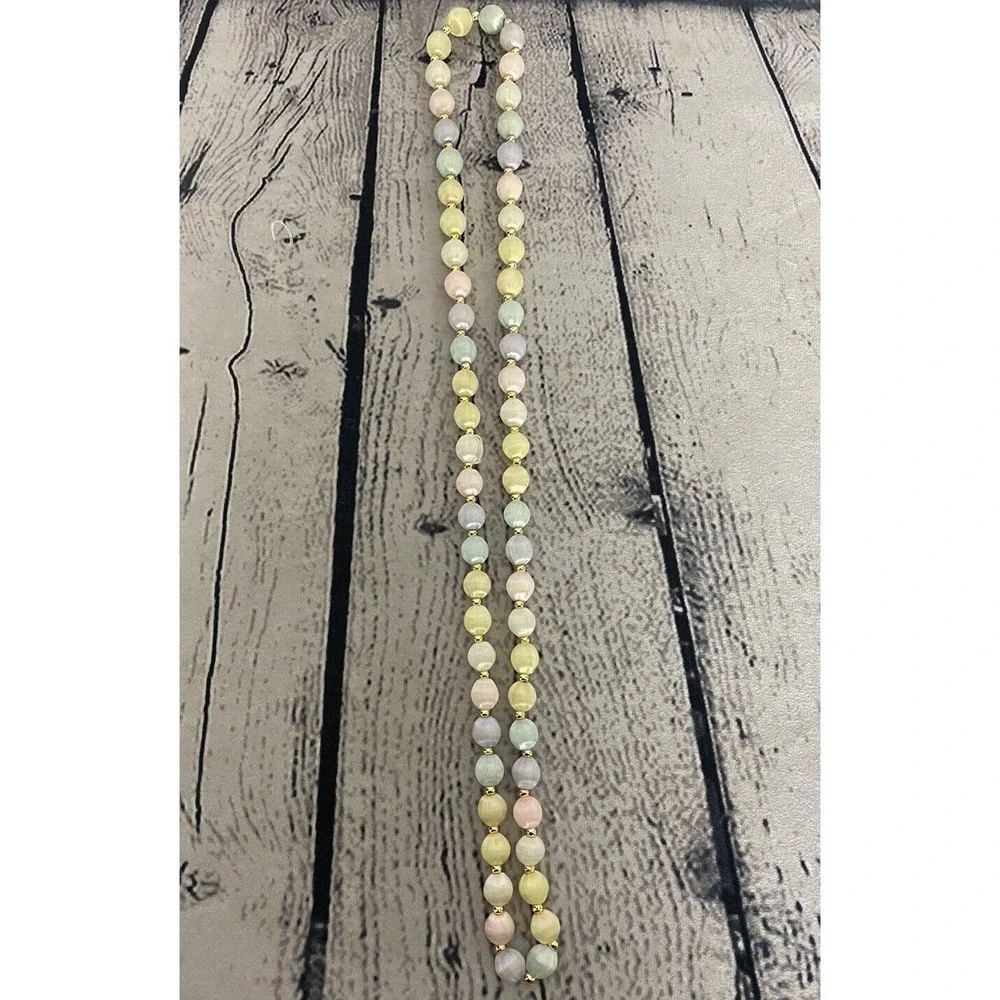 Vintage 1980's Satin Silk Thread Bead  Necklace Multicolor Pastel Beads